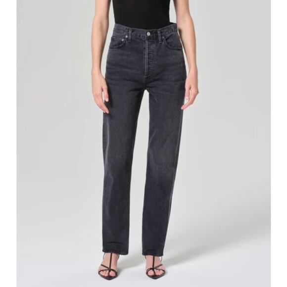 AGOLDE Women's size 24 90's Pinch Waist High Rise Straight Gray Black Jeans - Picture 1 of 12